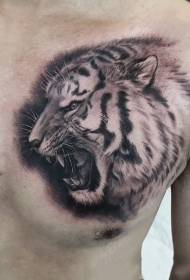 woede brullen, borst dominante tijger hoofd tattoo patroon