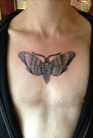 mellkas rajzfilm stílusú koponya kis pillangó tetoválás minta