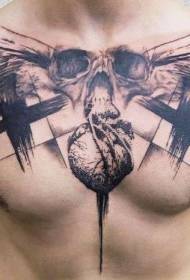 dughan itom nga bungo nga may mga pako sa butterfly nga gihiusa sa sumbanan sa tattoo sa kasingkasing