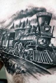 Göğüs Gerçekçi Siyah Eski Tren Dövme Desen