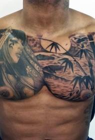 chest chest ແມ່ຍິງຊົນເຜົ່າສີດໍາແລະສີຂາວທີ່ສວຍງາມຮູບແບບ tattoo coast