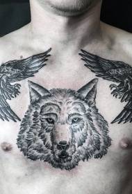 mellkas fekete farkas fej varjú személyiség tetoválás minta