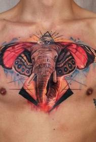 borboleta de cor mágica no peito com padrão de tatuagem de olho misterioso