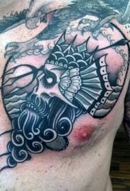 Mellkas Poseidon és sas tetoválás minta
