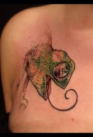 Modela Tattoo ya rengîn ya Lizard-Cartoon-Chest Cartoonon