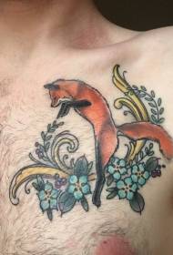 ragazzi sul petto dipinto ad acquerello schizzo creativo volpe letteraria tatuaggio Immagine