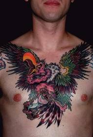 krūtinės spalvos erelis su smėlio laikrodžio tatuiruotės modeliu