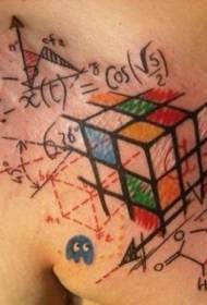 chest colorful cube And mathematical formula tattoo pattern