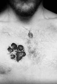 watercolor style black dog paw print chest tattoo modely