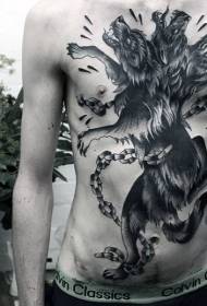 bröst och buk Old school black monster wolf tattoo pattern