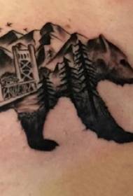 fiúk a mellkason a fekete szürke vázlatpont tüske trükk kreatív medve táj tetoválás képek