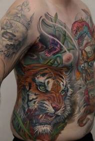 lub hauv siab thiab lub plab xim npau npau Lub Tsov nrog cov npauj npaim thiab cov qauv nab tattoo