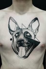 piept de schiță stil negru ciufulit model de tatuaj cap de câine magic
