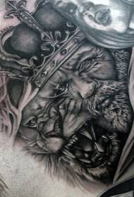 hruď Realistický čiernobiely kráľ so vzorom levého tetovania