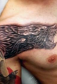 igxalaba kunye nesifuba isitayela esimnyama esimnyama kakhulu Imodeli yeTatam enguWolf tattoo