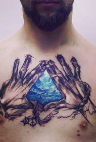 peito espetacular cor azul pedra preciosa e mão tatuagem padrão