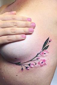 girls chest small fresh floral tattoo pattern