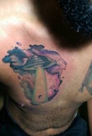 Tatuiruotės krūtinės vyrų berniukų krūtinės spalvos UFO tatuiruočių nuotraukos