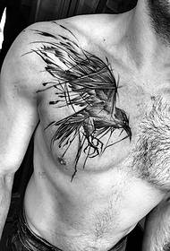 model de tatuaj de pasăre în stil stilou-vopsea piept masculin