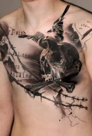 testa omerale al petto con motivo a tatuaggio piccione lettera