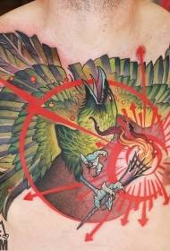 ave máxica de cores con patrón de tatuaxe de antorcha de fantasía
