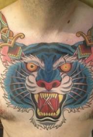 Tattoo გულმკერდის კაცი ბიჭი გულმკერდის ფერადი Tiger Tattoo სურათი