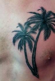 прост модел черна татуировка на гърдите с черна палма