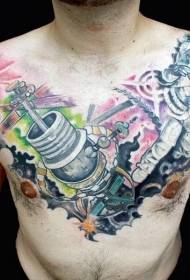 Patró de tatuatge temàtic d'espai en color