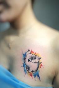 modello di tatuaggio maiale fresco piccolo simpatico cartone animato