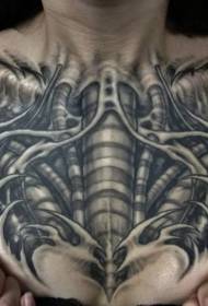 modello di tatuaggio di scheletro biomeccanico 3D del torace della ragazza