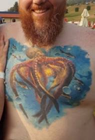 Aštuonkojų tatuiruotės modelis ant berniuko krūtinės ant aštuonkojo tatuiruotės paveikslo