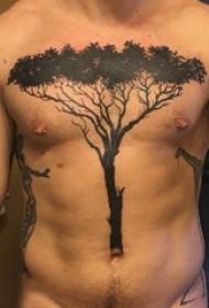tatuagem peito masculino meninos peito preto grande árvore imagem de tatuagem