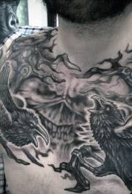 grudi tajanstvena crna vrana s vražjim licem Tattoo pattern