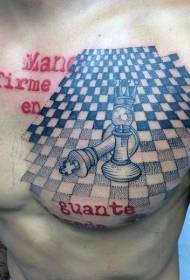 brystfarvebogstaver med skak tatoveringsmønster