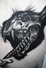 Motif de tatouage de chat noir et blanc effrayant