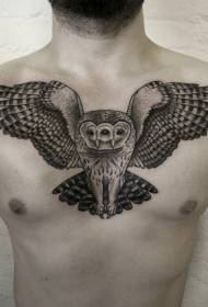 Chest Amazing Black Seddex-Eyed Flying Owl Tattoo Pattern