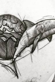 isifuba Sketch isitayela esimfushane se-tattoo shark