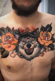 kirji sabon launi na makaranta ya tashi tare da ƙirar tattoo Wolf
