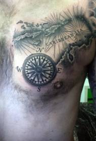dibdib maliit na itim na kulay abo na nautical tsart at pattern ng tattoo ng compass