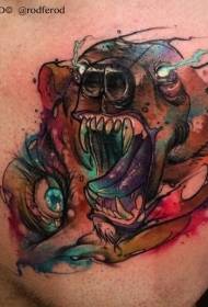 Mellkasi modern hagyományos stílusú üvöltő ördög medve tetoválás minta