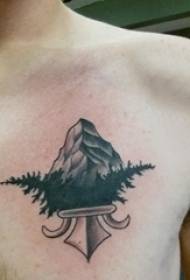 chlapci hrudník černá píchne jednoduché abstraktní linie rostliny a hory tetování obrázky