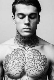men's chest decoration style black floral tattoo pattern