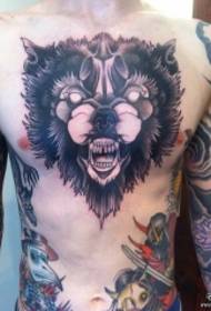 chest old school wolf head tattoo pattern