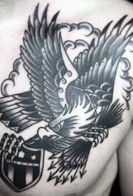 hrudní fantasy černá šedá orel se štítem a šipkou tetování vzorem