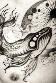 纹身胸部男 男生胸部星球和鲸鱼纹身图片