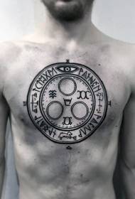छाती प्राचीन शैली काळा आदिवासी फॉन्ट आणि प्रतीक टॅटू नमुना