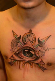 European style chest triangle eye watch tattoo pattern