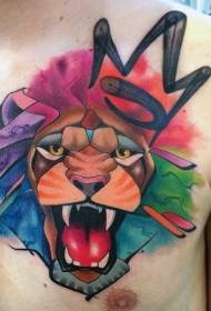 krūšu krāsas karikatūras lauvas tetovējuma modelis
