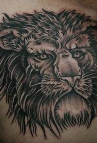 patrón de tatuaxe de peito de león gris negro