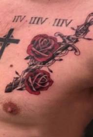 rose dagger tattoo kiume walijenga kifua cha maua na picha tambarau
